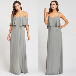 NWT Show Me Your Mumu Caitlin Ruffle Maxi Dress XS Bridesmaid  Charcoal Crisp